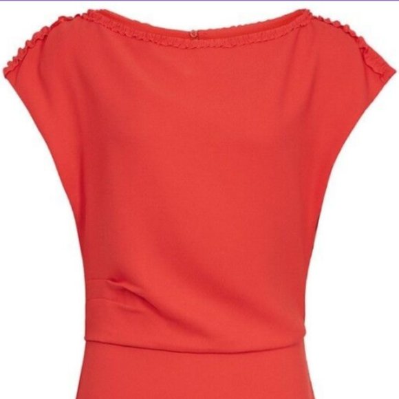 REISS Cecilia Frill-Detail Asymmetric Hem Dress Vermillion Sz 6-8 / M - Picture 7 of 15